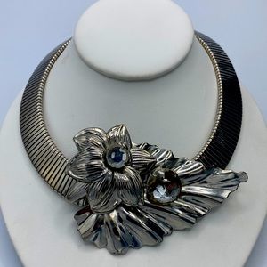Vintage Rhinestone Leaf Flexible Collar Necklace